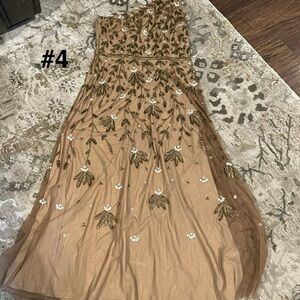 Adrianna Papell One-Shoulder Dress in Tan and Gold